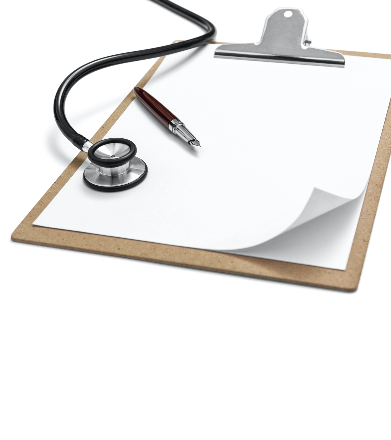 Stethoscope and clipboard with pen